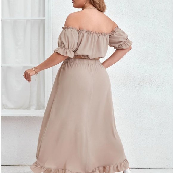 SHEIN Modely Plus Off Shoulder Frill Trim Top & High Low Hem Skirt Size 22 / 5X - Picture 2 of 4